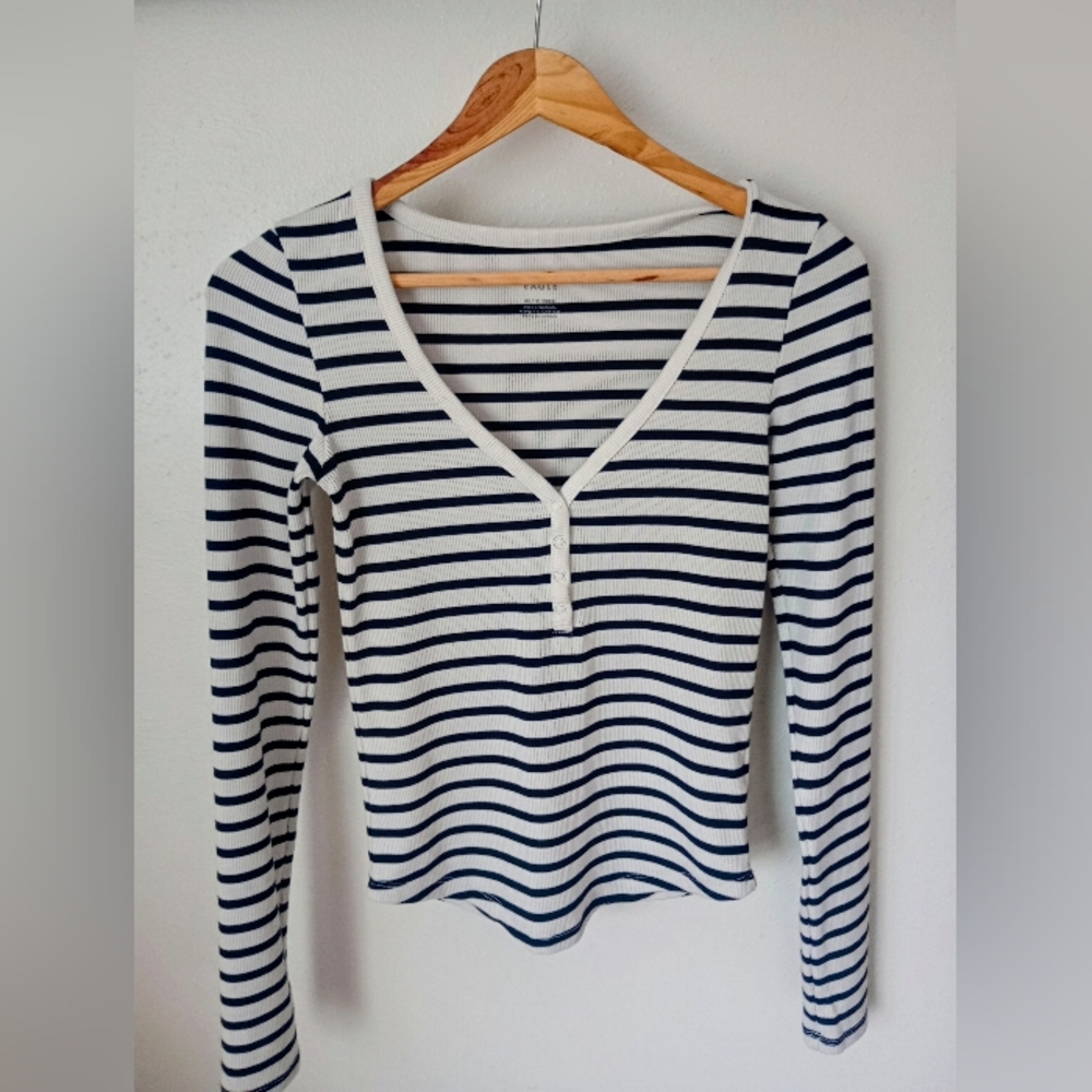 American Eagle Outfitters Navy and White Striped Long Sleeve Top